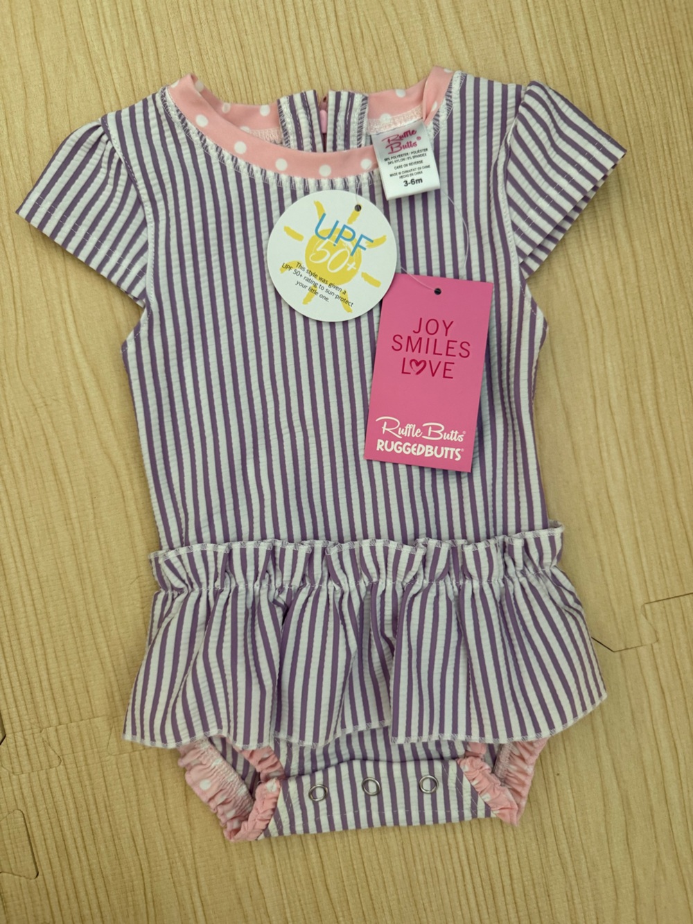 RuffleButts RuggedButts Purple & White Striped Baby Dress Romper